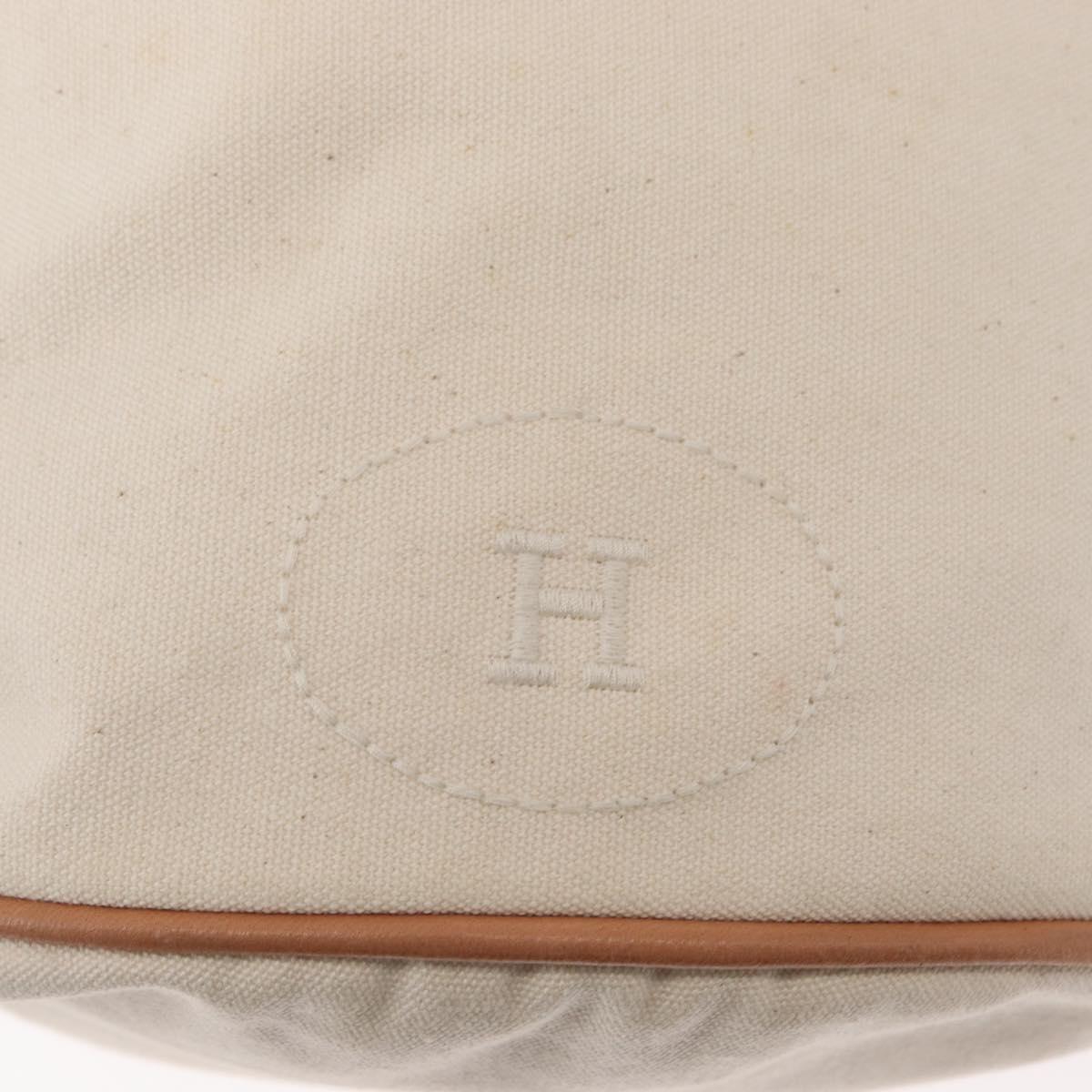 HERMES Porochon Mimir GM Shoulder Bag Canvas White Gold Auth ka758