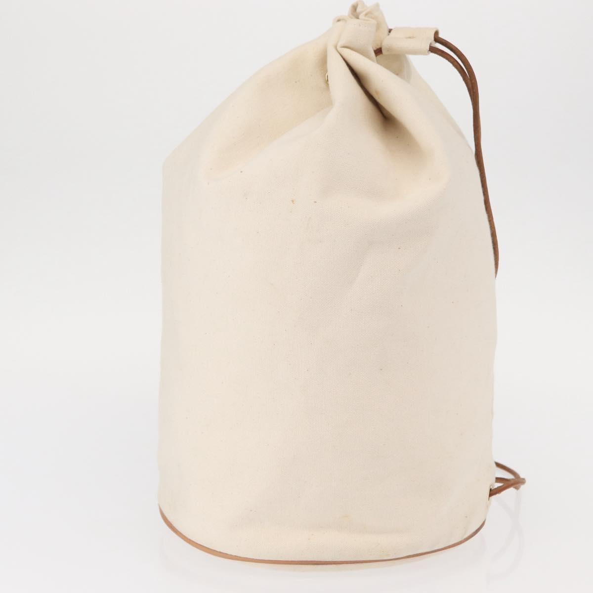 HERMES Porochon Mimir GM Shoulder Bag Canvas White Gold Auth ka758