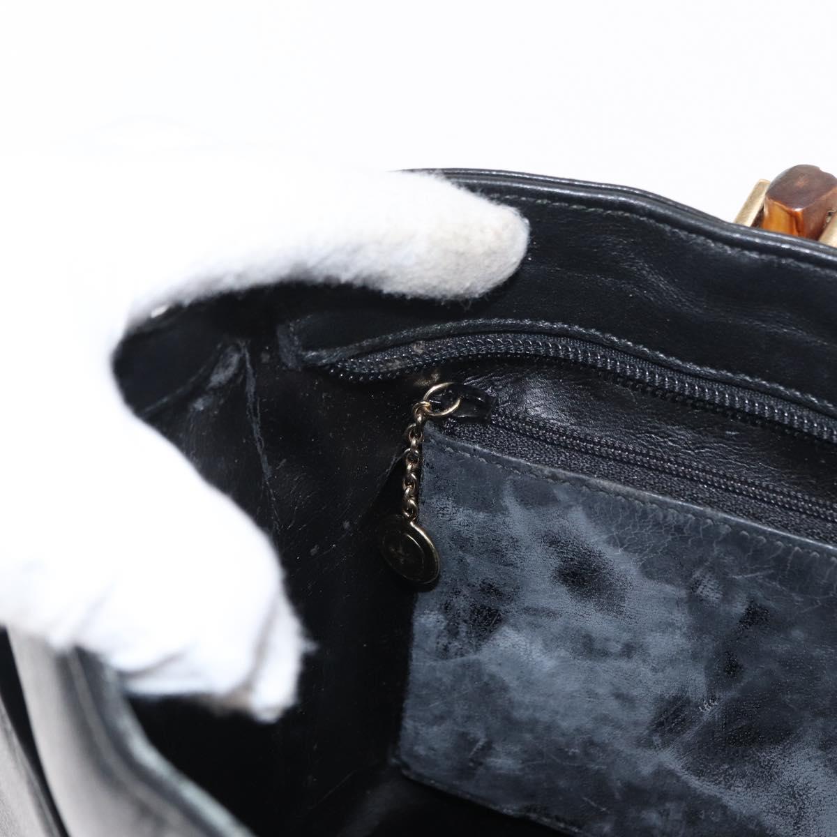 GUCCI Bamboo Hand Bag Leather Black Gold 001 2855 1875 0 Auth ka770