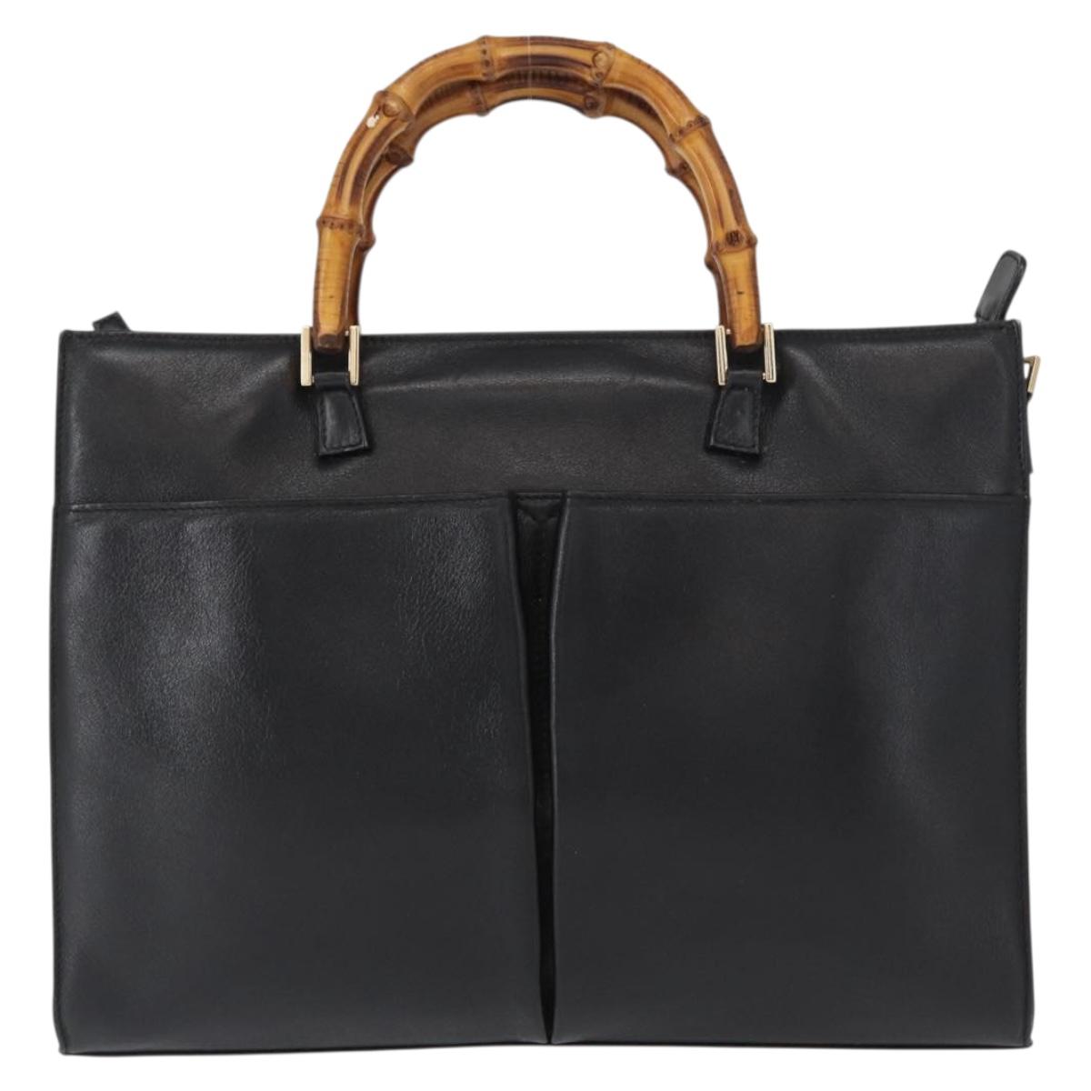 GUCCI Bamboo Hand Bag Leather Black Gold 001 2855 1875 0 Auth ka770