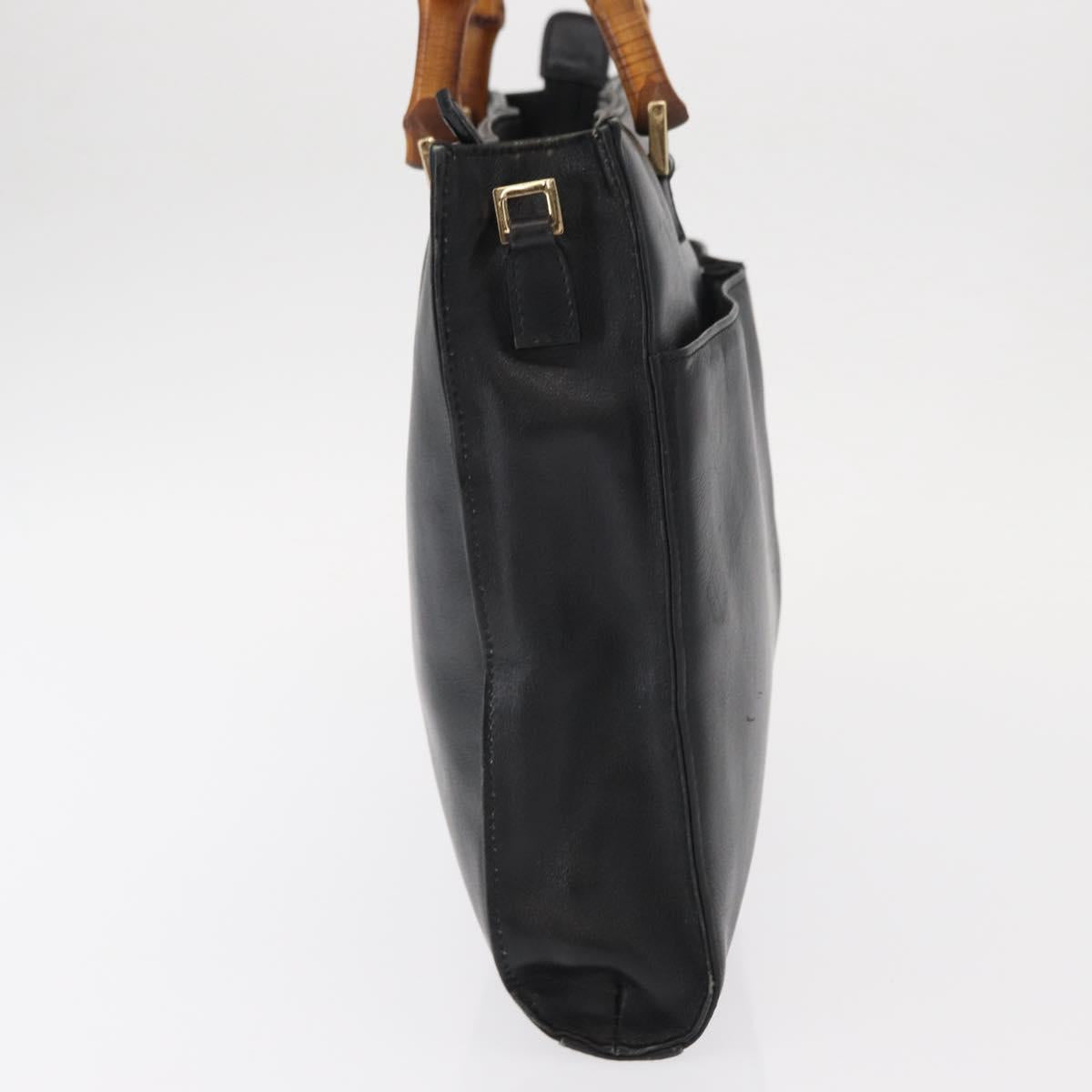 GUCCI Bamboo Hand Bag Leather Black Gold 001 2855 1875 0 Auth ka770