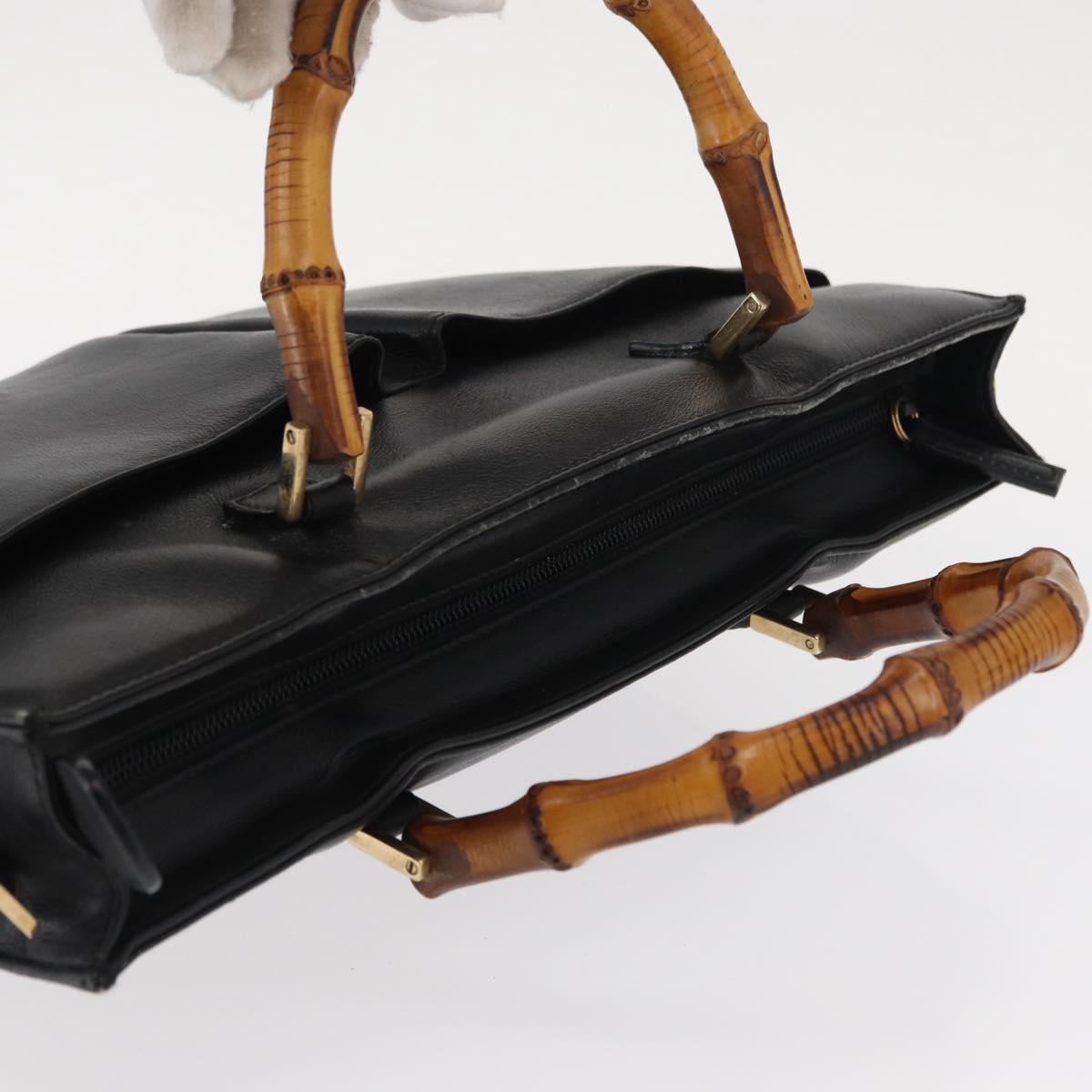 GUCCI Bamboo Hand Bag Leather Black Gold 001 2855 1875 0 Auth ka770