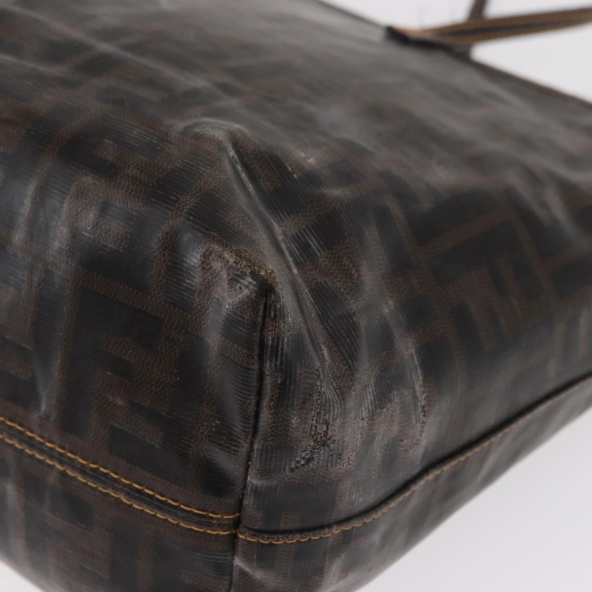 FENDI Zucca Canvas Tote Bag Coated Canvas Black Brown Auth ka771