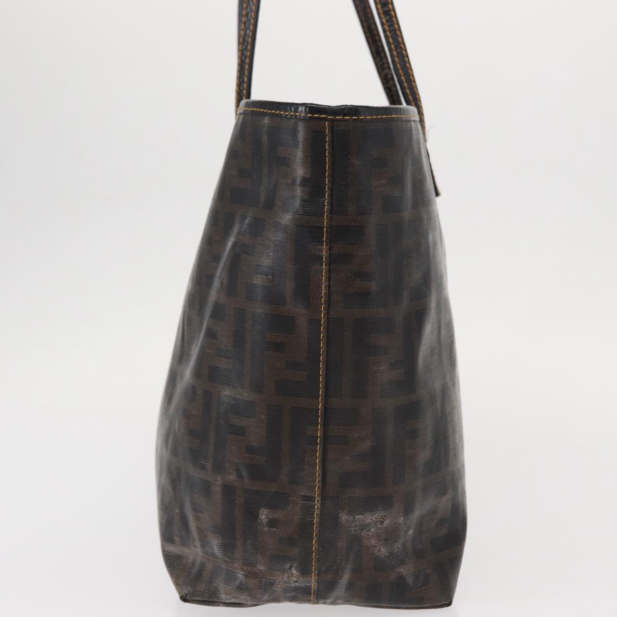 FENDI Zucca Canvas Tote Bag Coated Canvas Black Brown Auth ka771