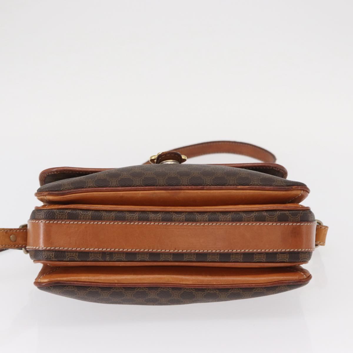 CELINE Macadam Canvas Shoulder Bag PVC Leather Brown Gold Auth ka776