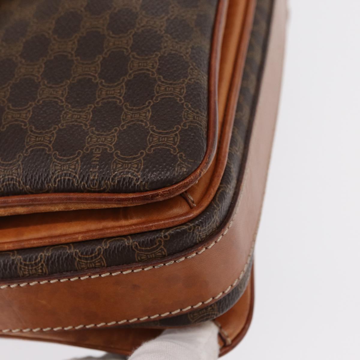 CELINE Macadam Canvas Shoulder Bag PVC Leather Brown Gold Auth ka776