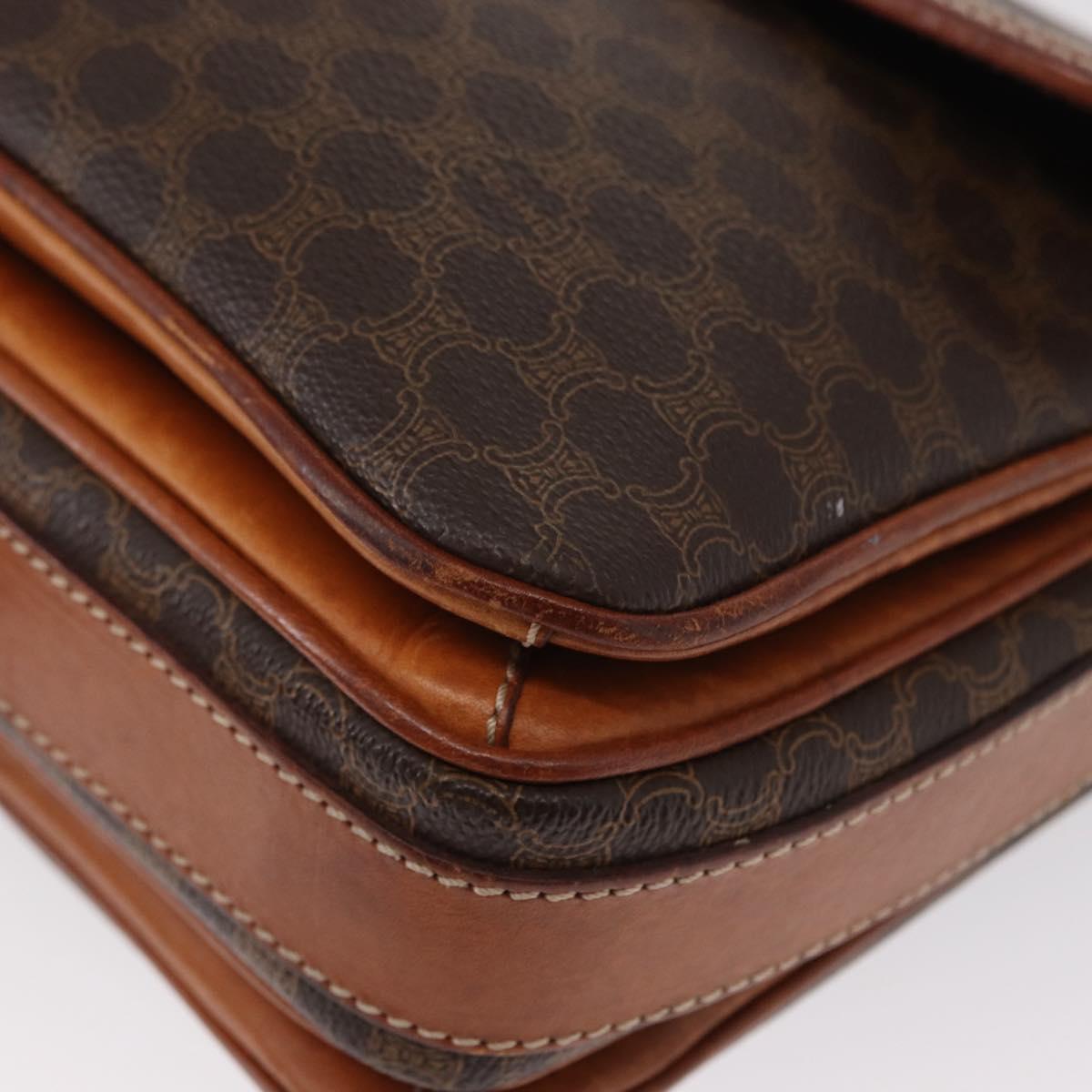 CELINE Macadam Canvas Shoulder Bag PVC Leather Brown Gold Auth ka776