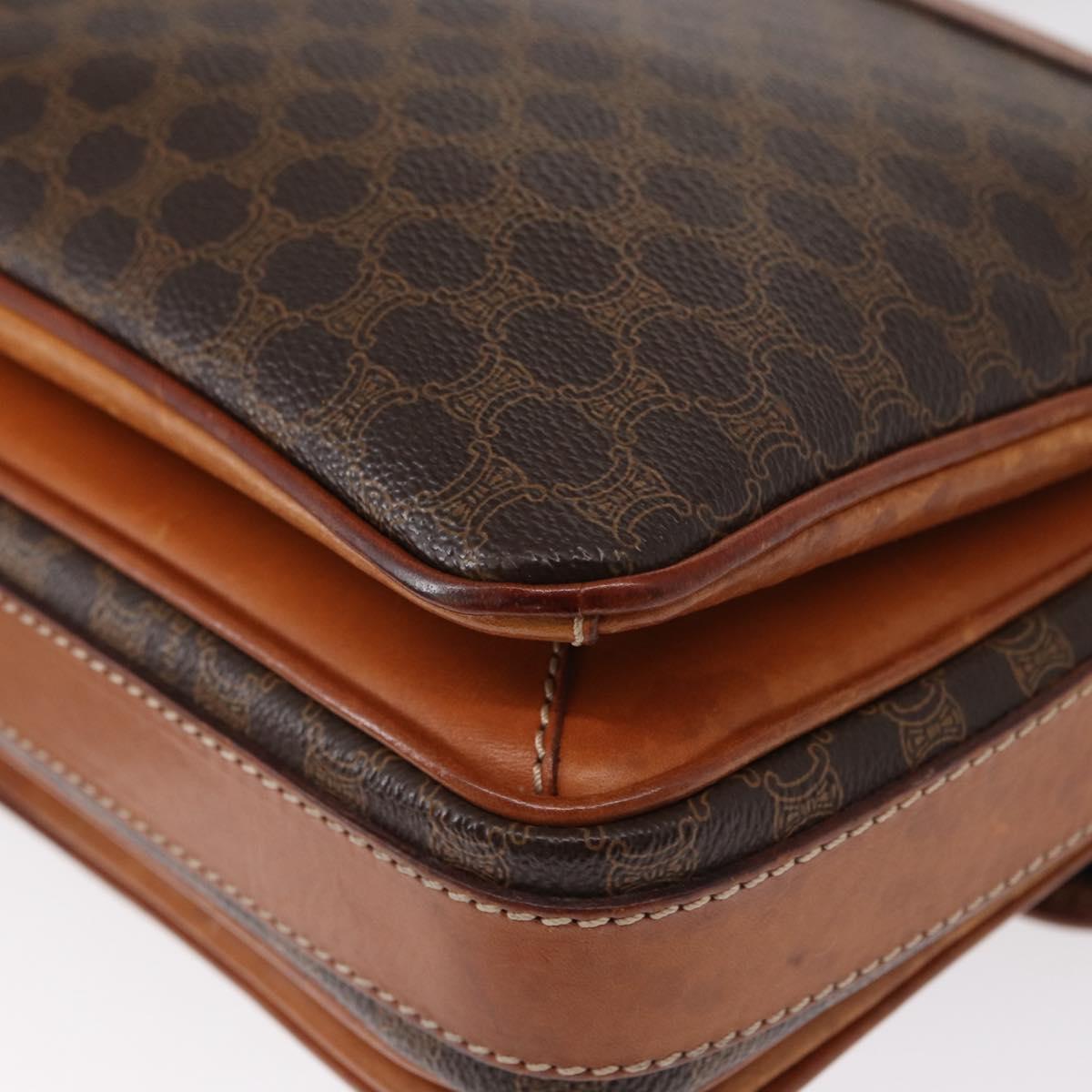 CELINE Macadam Canvas Shoulder Bag PVC Leather Brown Gold Auth ka776