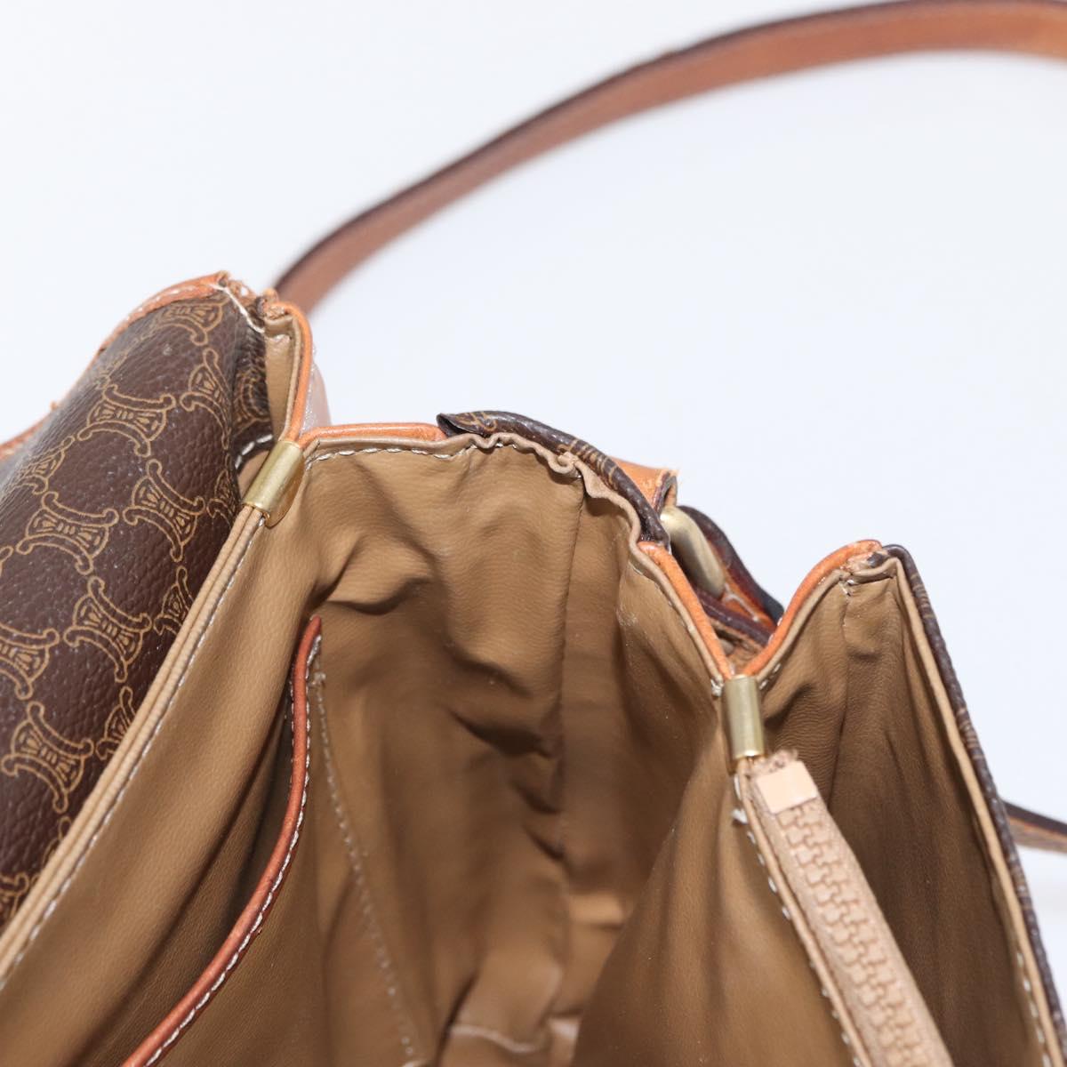 CELINE Macadam Canvas Shoulder Bag PVC Leather Brown Gold Auth ka776