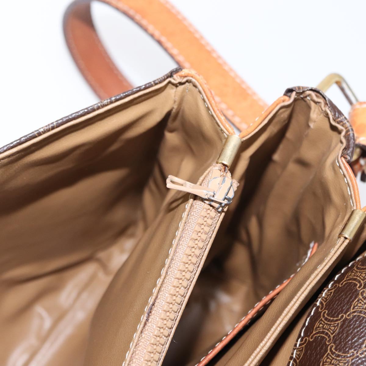 CELINE Macadam Canvas Shoulder Bag PVC Leather Brown Gold Auth ka776