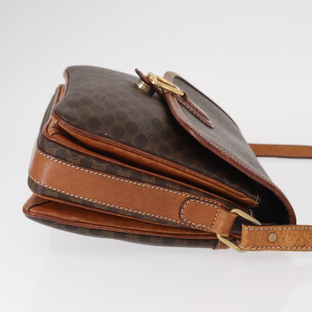 CELINE Macadam Canvas Shoulder Bag PVC Leather Brown Gold Auth ka776