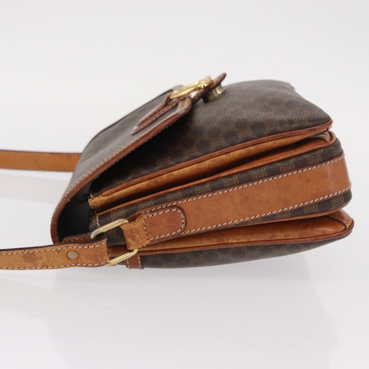 CELINE Macadam Canvas Shoulder Bag PVC Leather Brown Gold Auth ka776