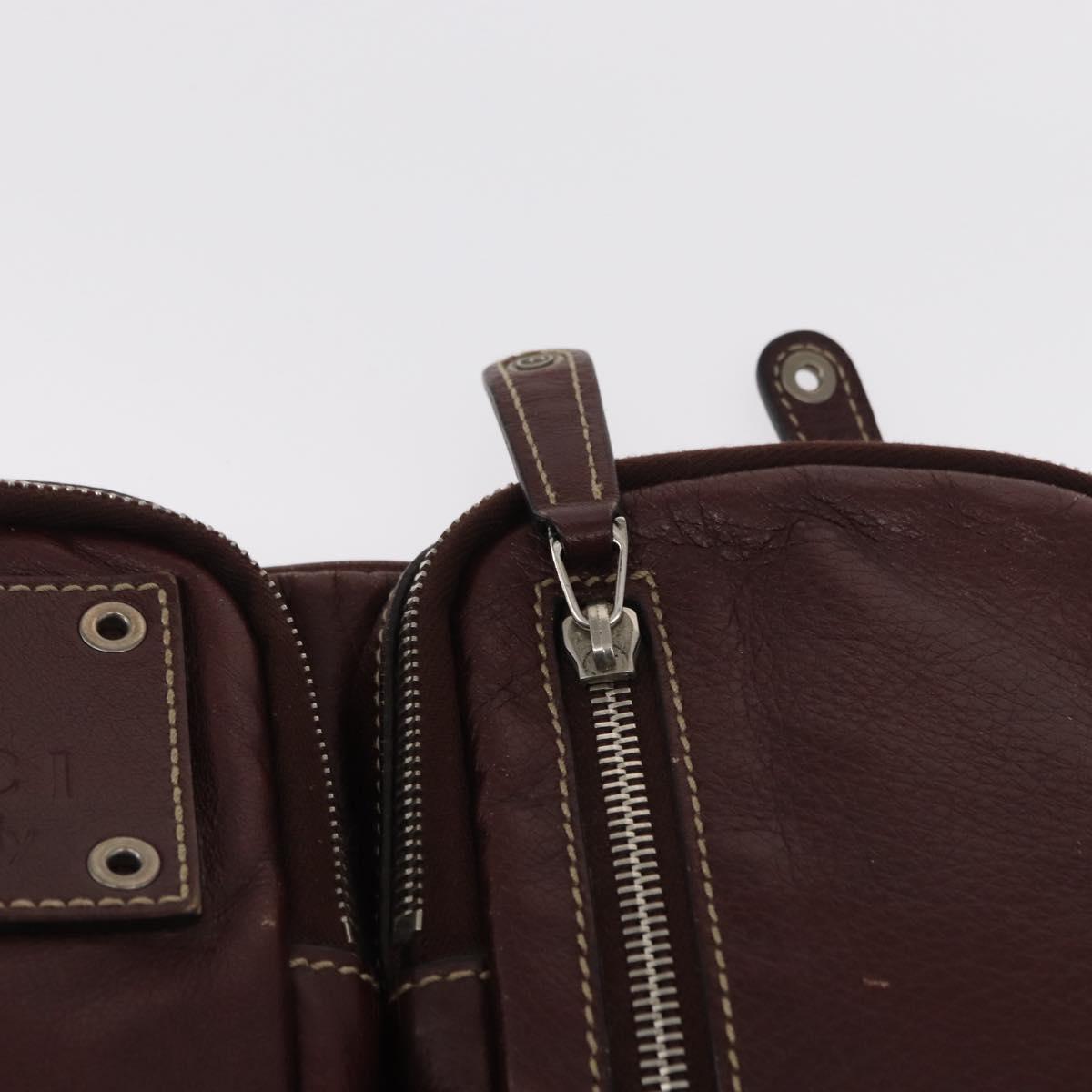GUCCI Waist Bag Leather Bordeaux Silver 201846 Auth ka781