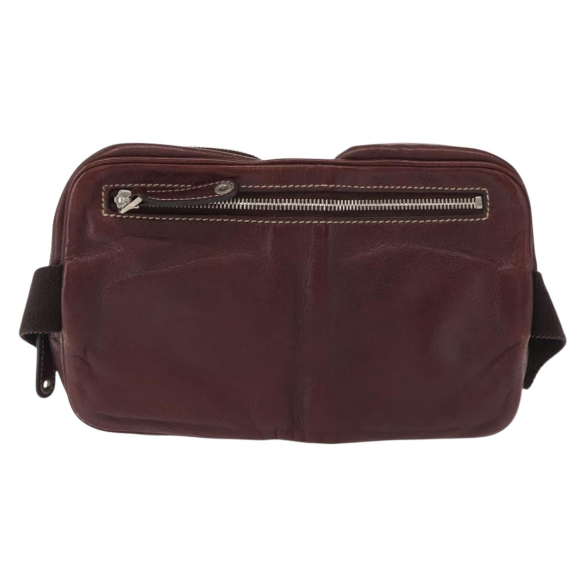 GUCCI Waist Bag Leather Bordeaux Silver 201846 Auth ka781