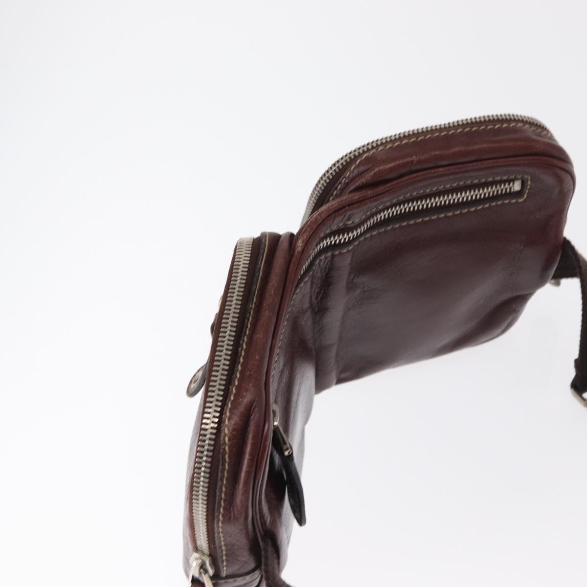 GUCCI Waist Bag Leather Bordeaux Silver 201846 Auth ka781