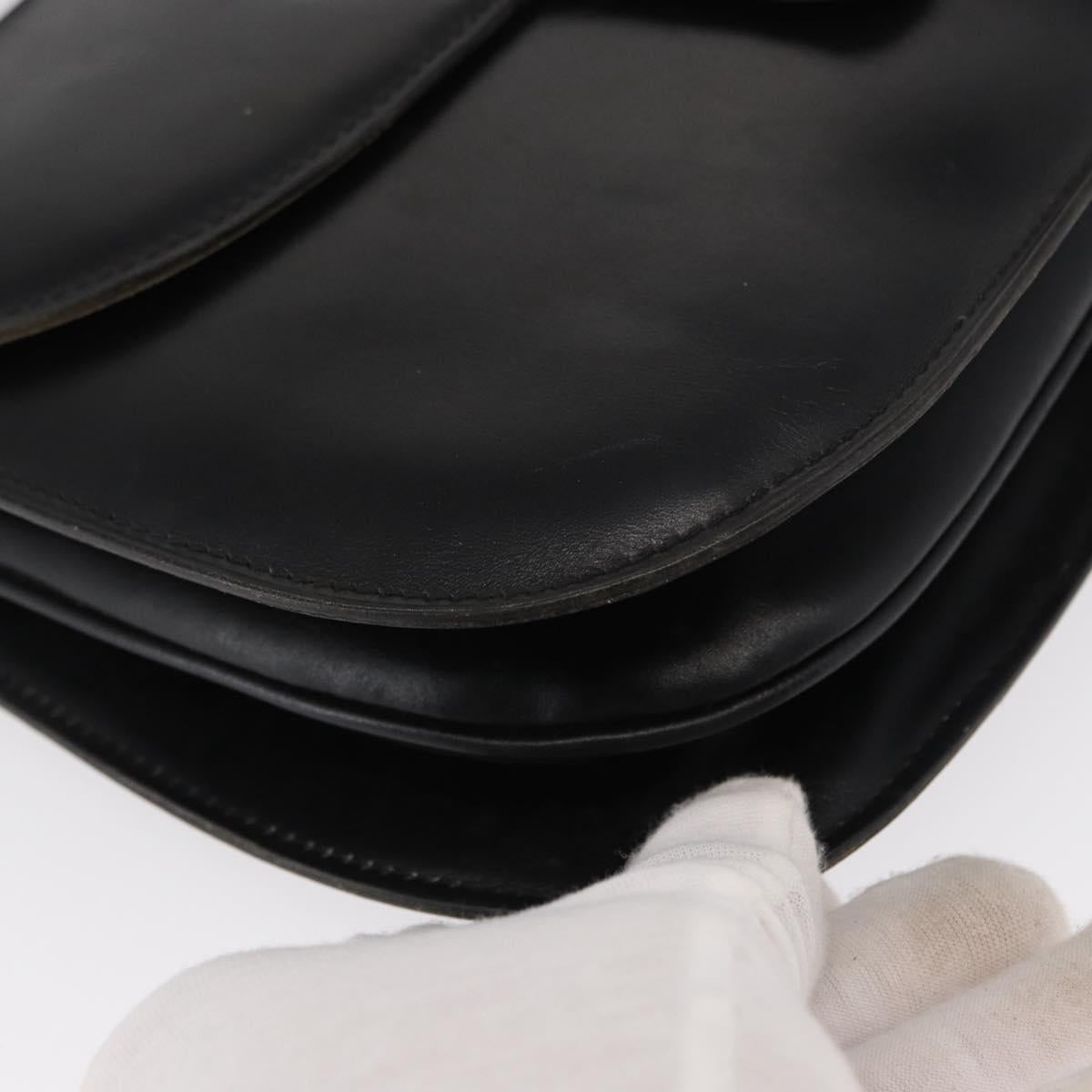 GUCCI Shoulder Bag Leather Black Gold Auth ka783