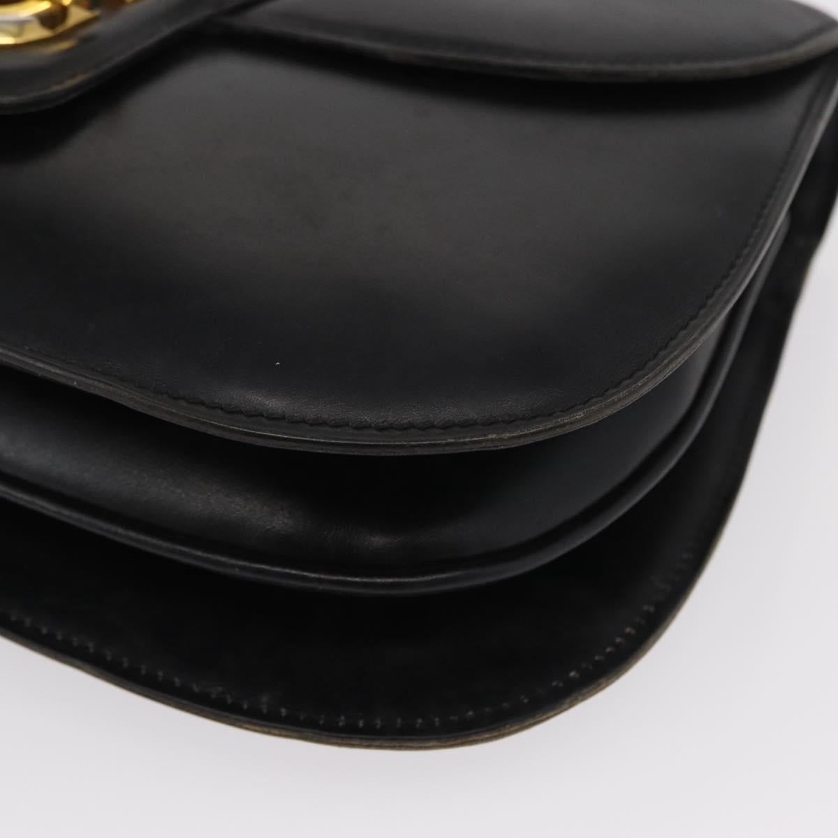GUCCI Shoulder Bag Leather Black Gold Auth ka783