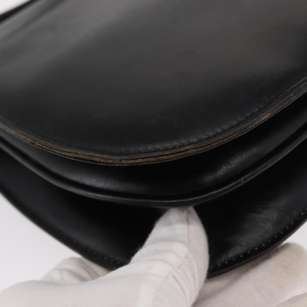 GUCCI Shoulder Bag Leather Black Gold Auth ka783