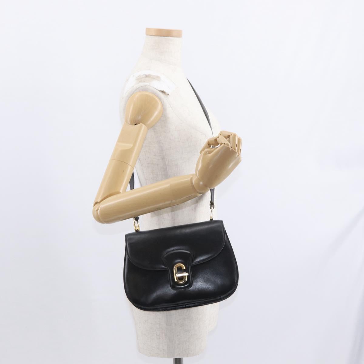 GUCCI Shoulder Bag Leather Black Gold Auth ka783