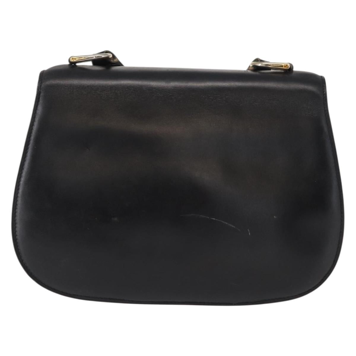 GUCCI Shoulder Bag Leather Black Gold Auth ka783