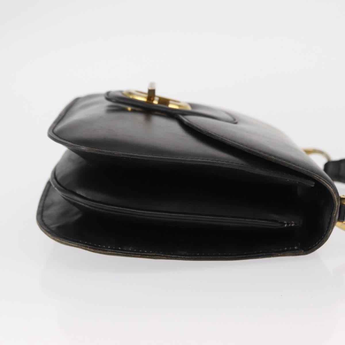 GUCCI Shoulder Bag Leather Black Gold Auth ka783