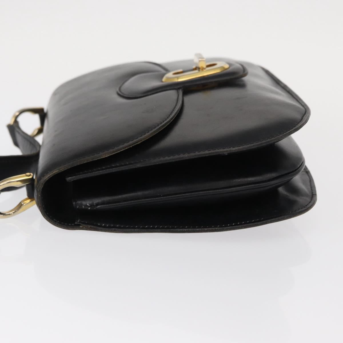 GUCCI Shoulder Bag Leather Black Gold Auth ka783