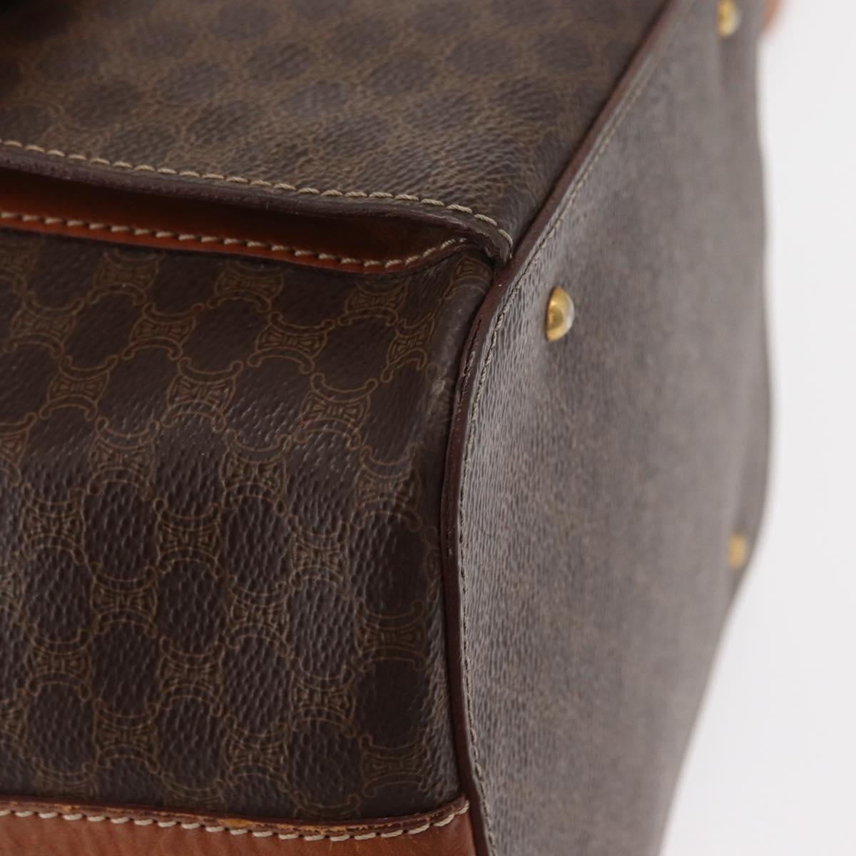 CELINE Macadam Canvas Shoulder Bag PVC Leather 2way Brown Gold Auth ka784