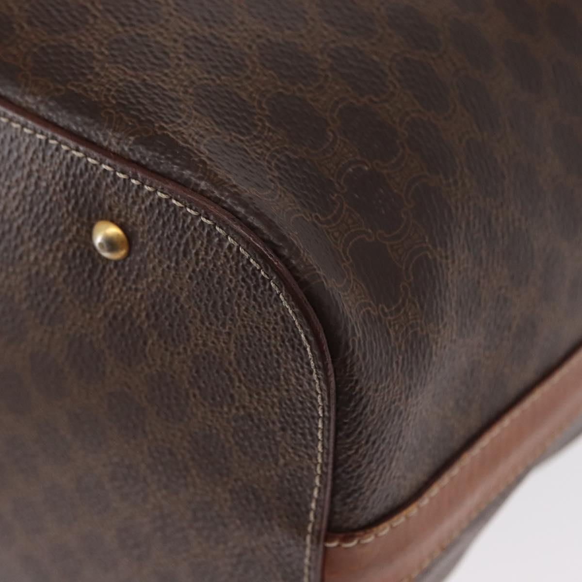 CELINE Macadam Canvas Shoulder Bag PVC Leather 2way Brown Gold Auth ka784