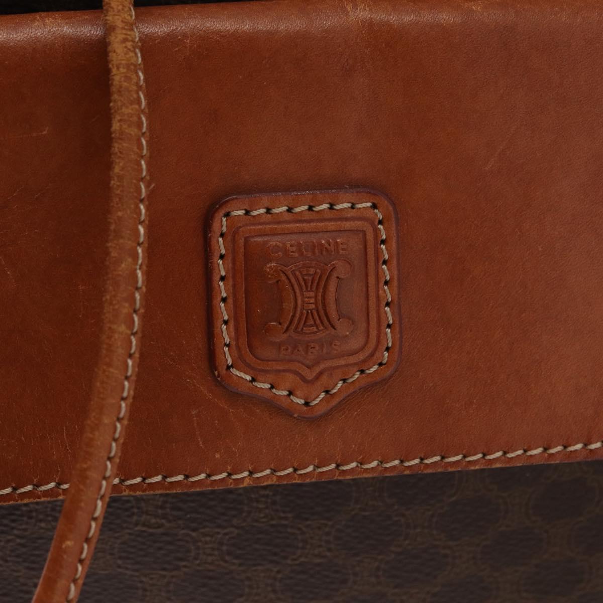 CELINE Macadam Canvas Shoulder Bag PVC Leather 2way Brown Gold Auth ka784