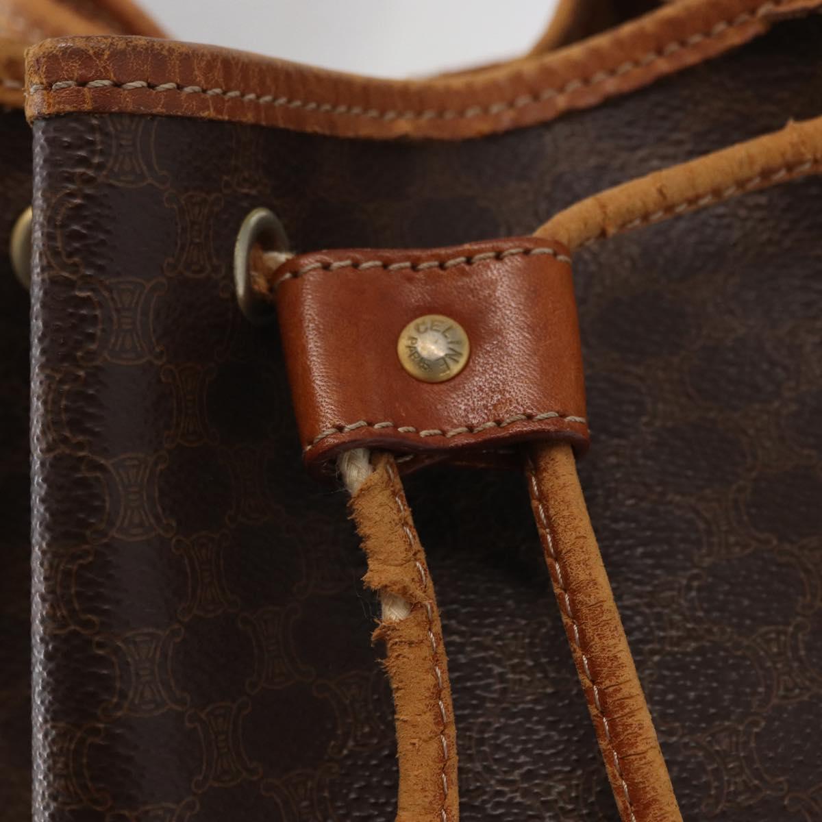 CELINE Macadam Canvas Shoulder Bag PVC Leather 2way Brown Gold Auth ka784