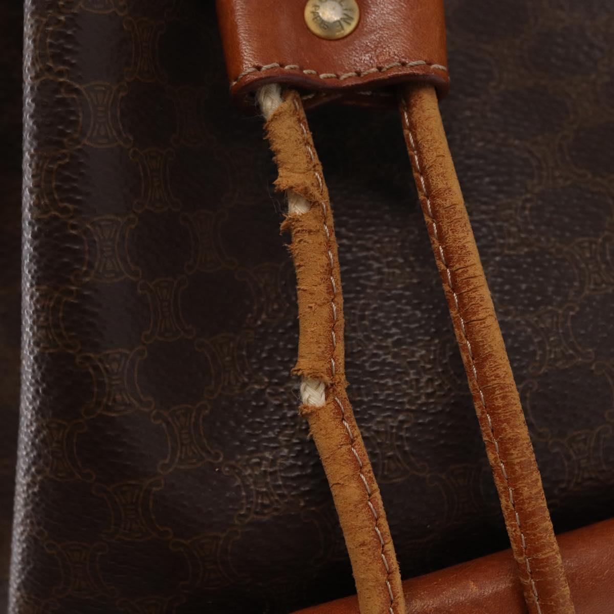 CELINE Macadam Canvas Shoulder Bag PVC Leather 2way Brown Gold Auth ka784