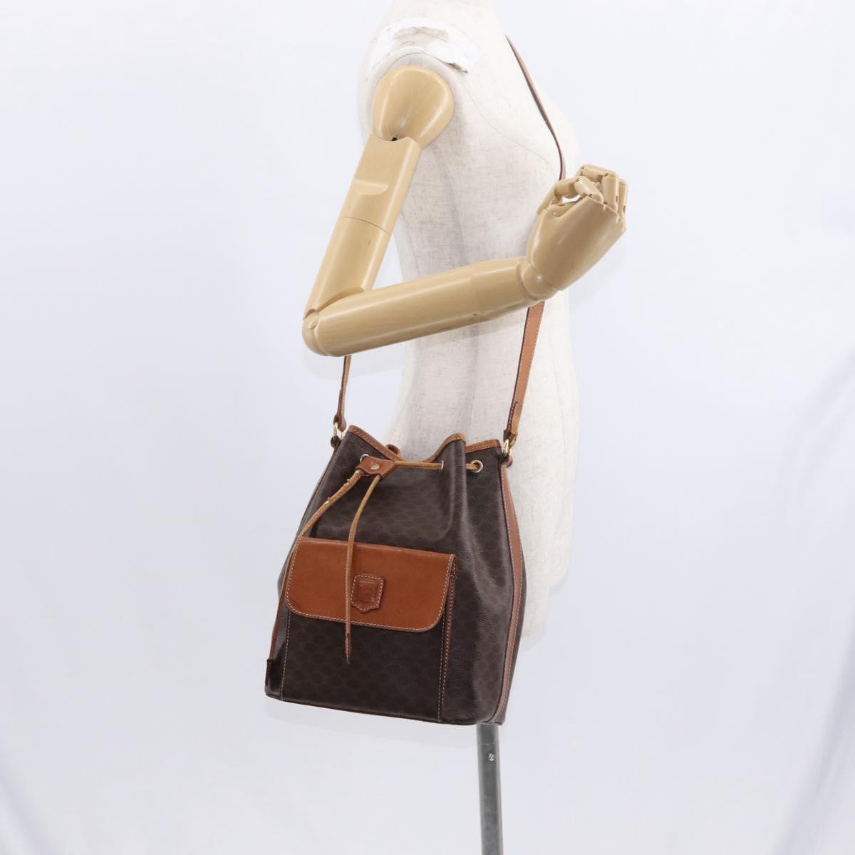 CELINE Macadam Canvas Shoulder Bag PVC Leather 2way Brown Gold Auth ka784