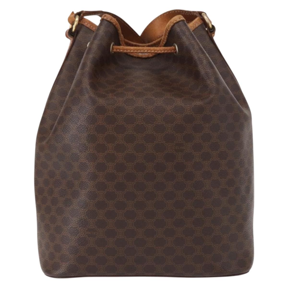 CELINE Macadam Canvas Shoulder Bag PVC Leather 2way Brown Gold Auth ka784