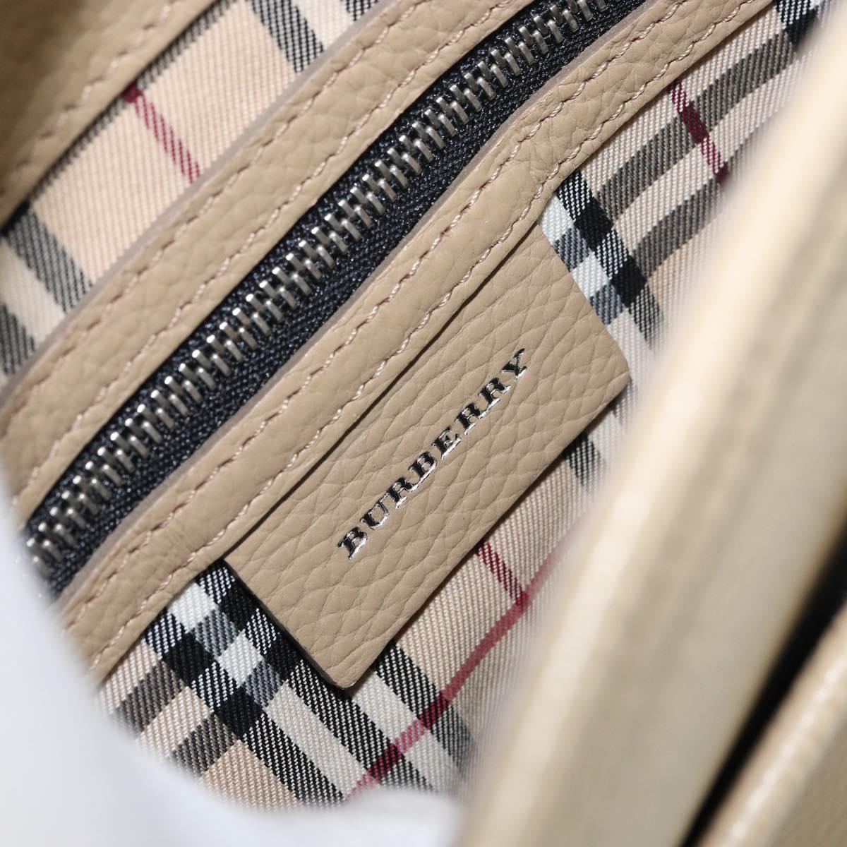 BURBERRY Shoulder Bag Leather Beige Silver Auth ka786