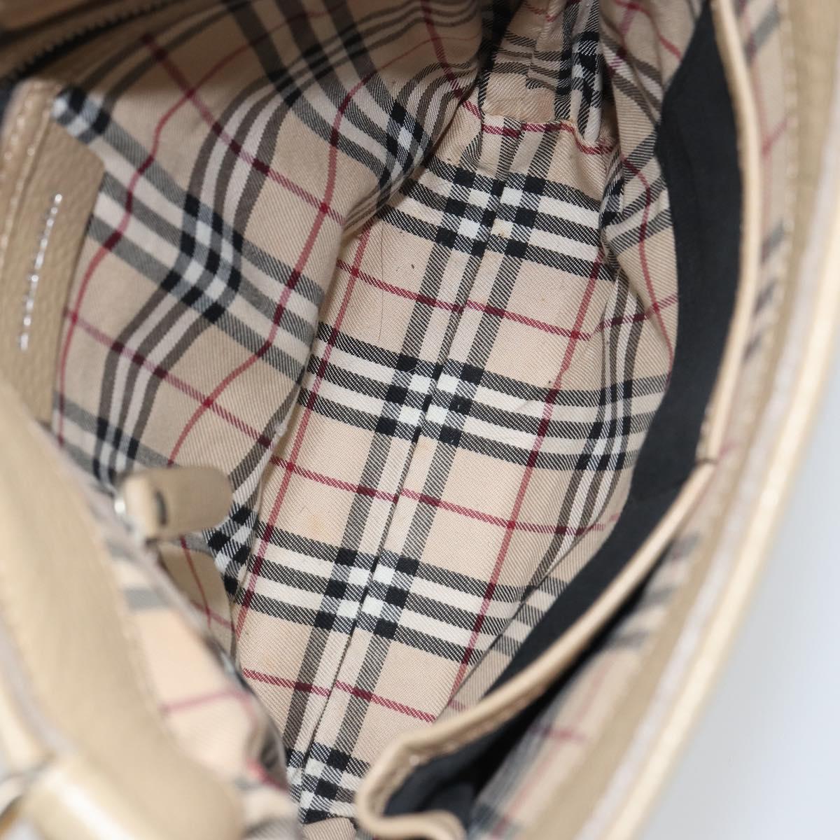 BURBERRY Shoulder Bag Leather Beige Silver Auth ka786