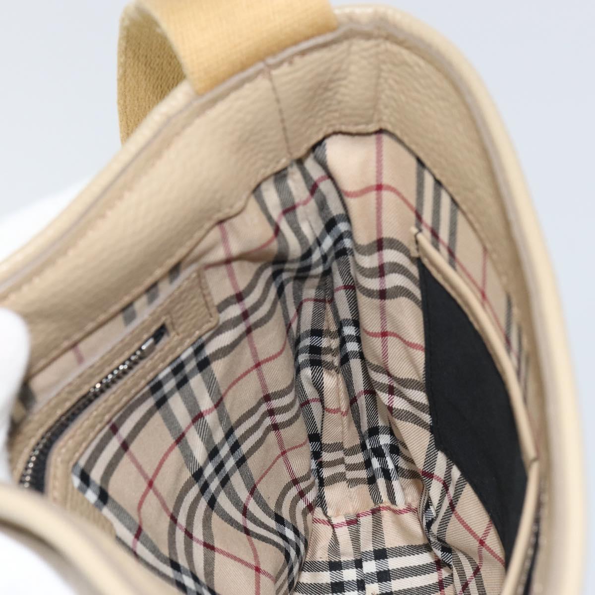 BURBERRY Shoulder Bag Leather Beige Silver Auth ka786