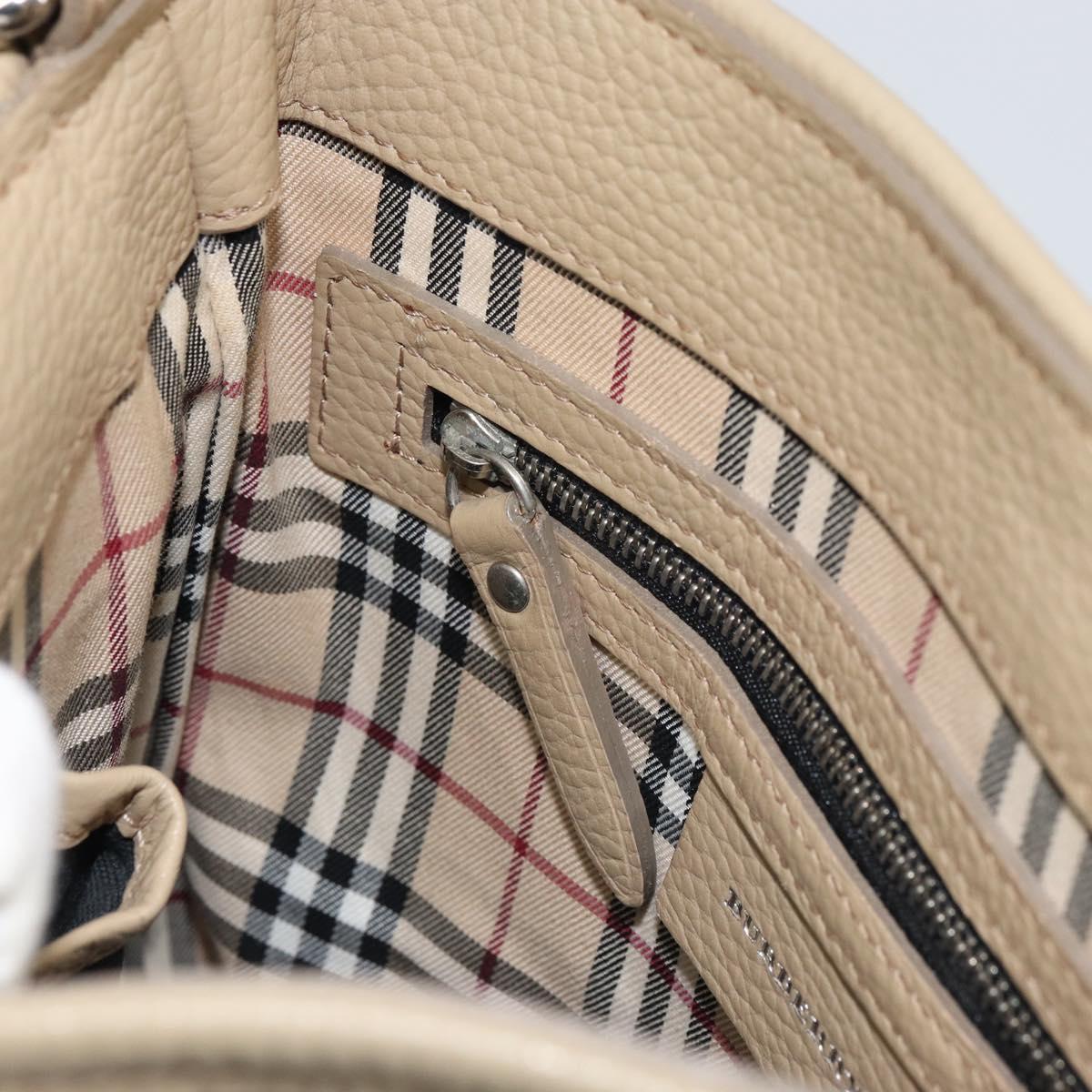 BURBERRY Shoulder Bag Leather Beige Silver Auth ka786