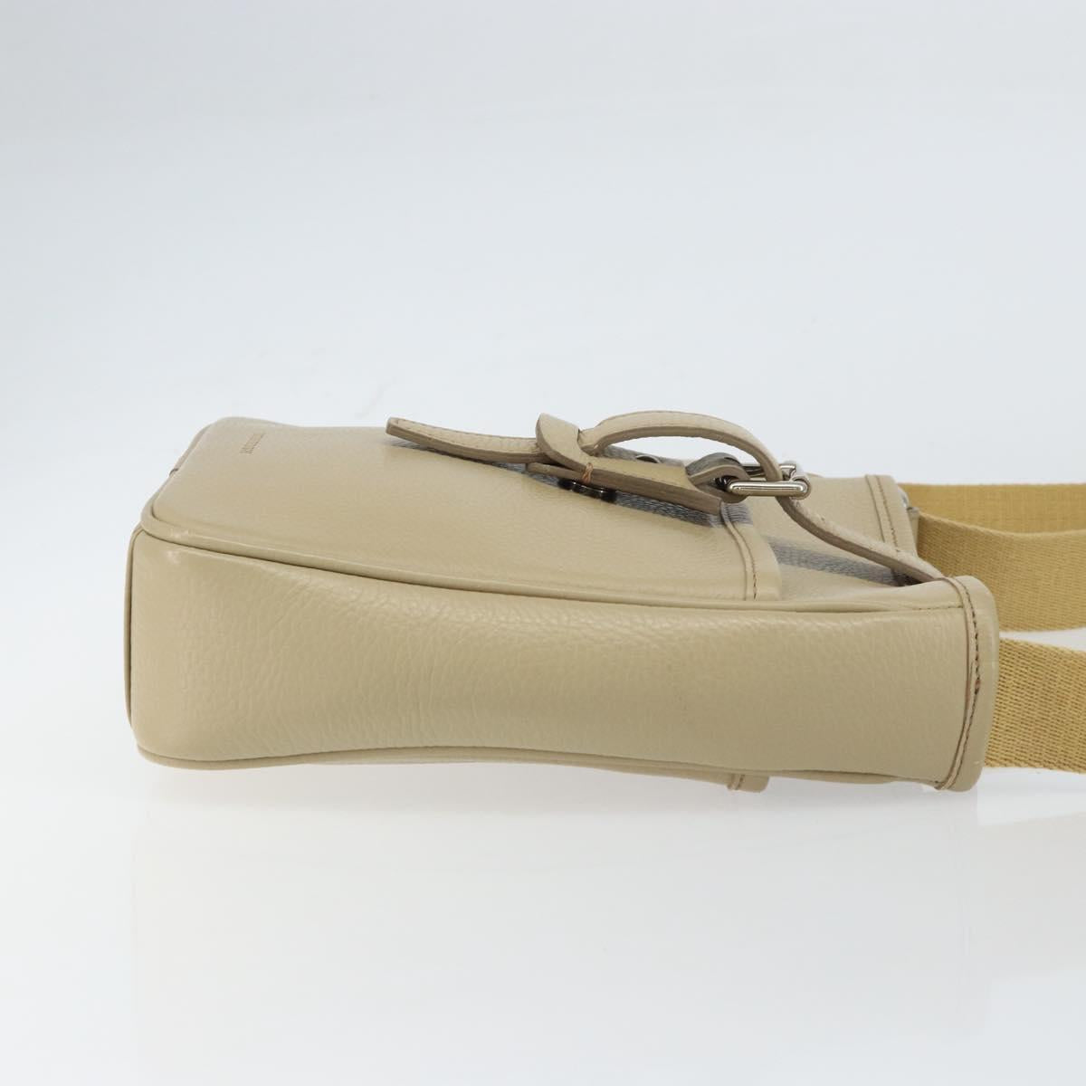 BURBERRY Shoulder Bag Leather Beige Silver Auth ka786