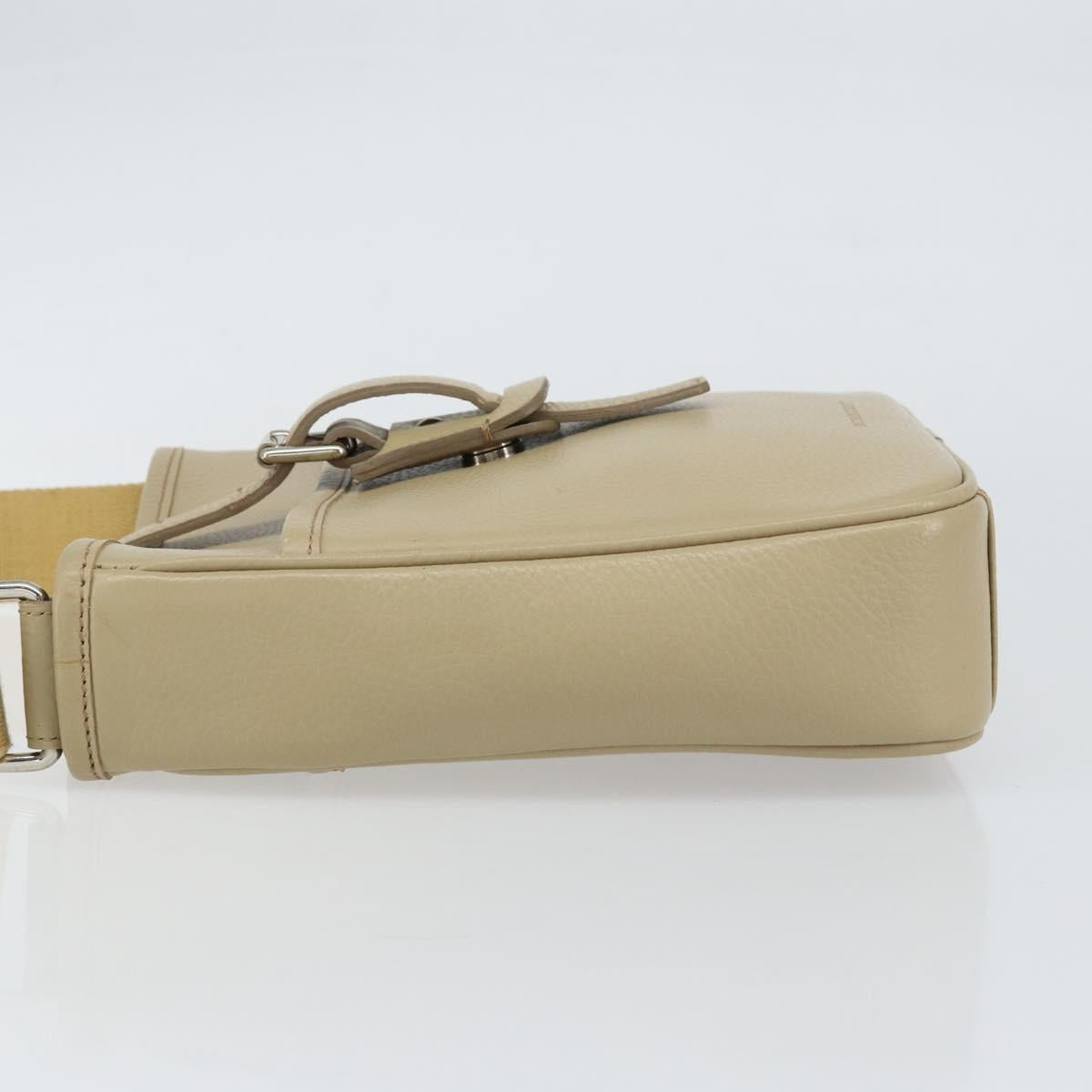 BURBERRY Shoulder Bag Leather Beige Silver Auth ka786