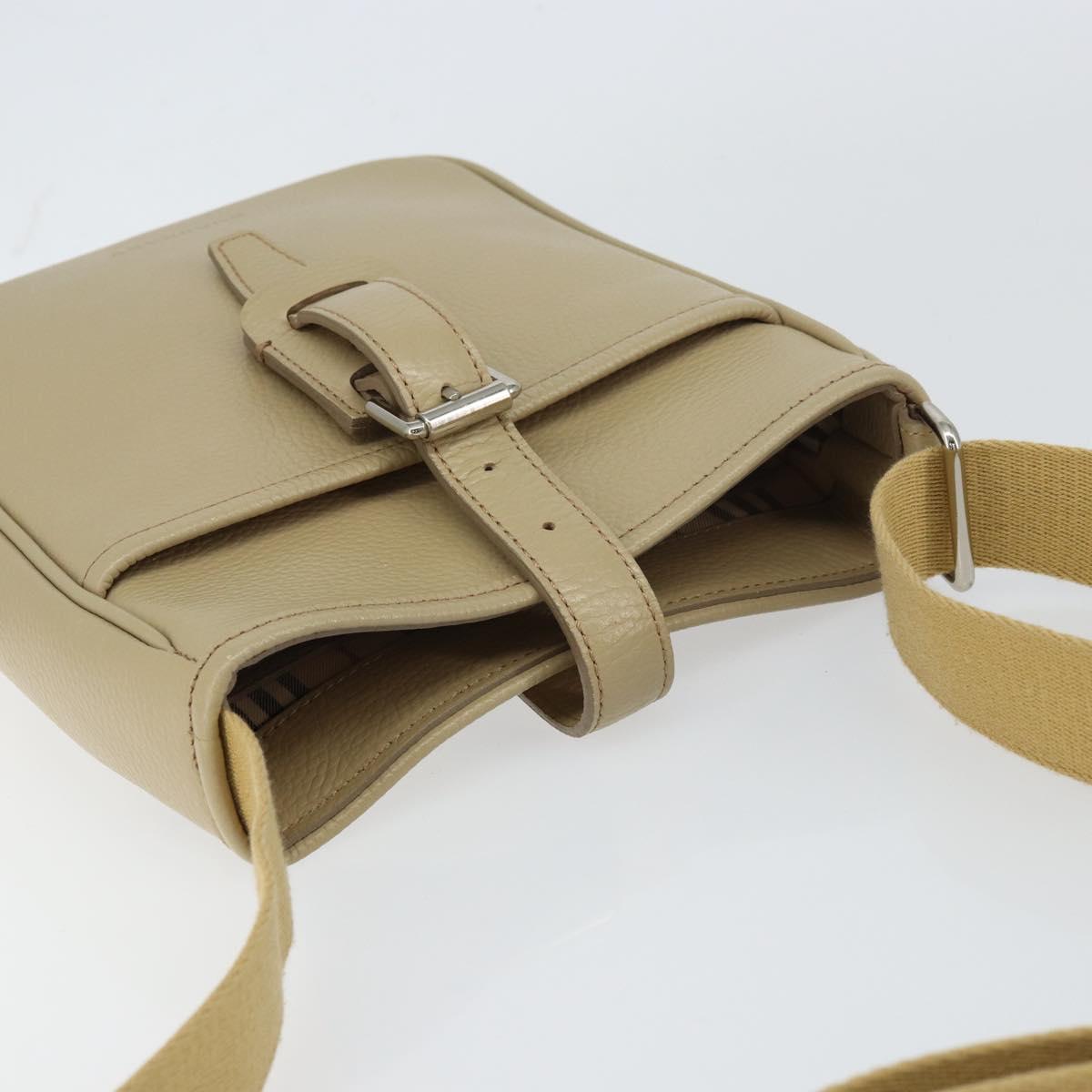 BURBERRY Shoulder Bag Leather Beige Silver Auth ka786