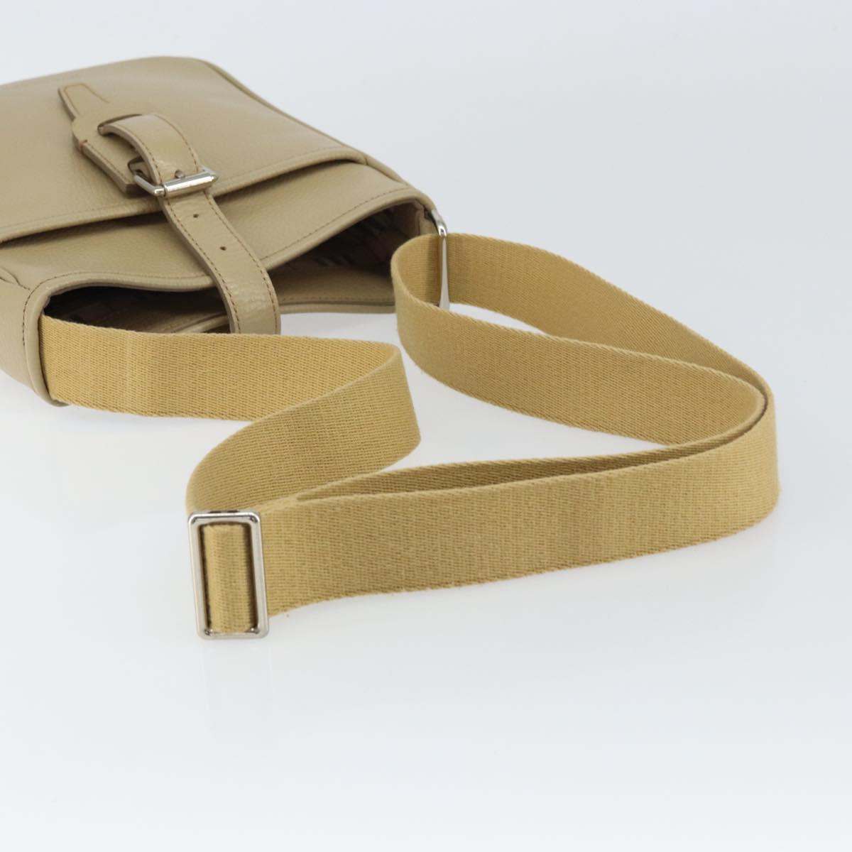 BURBERRY Shoulder Bag Leather Beige Silver Auth ka786