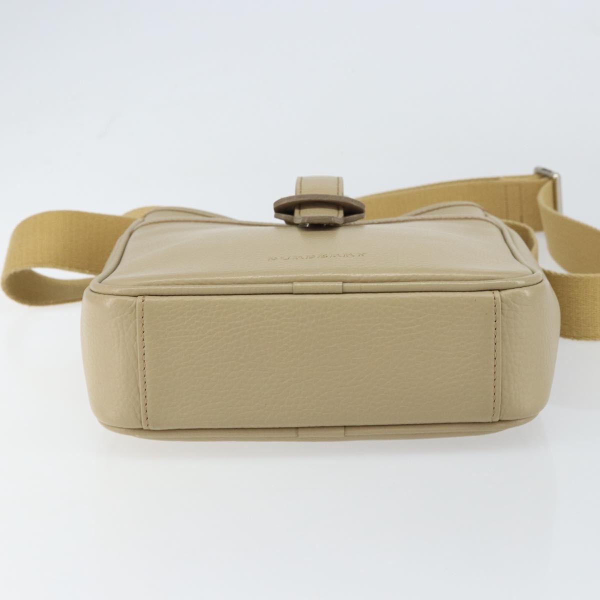 BURBERRY Shoulder Bag Leather Beige Silver Auth ka786