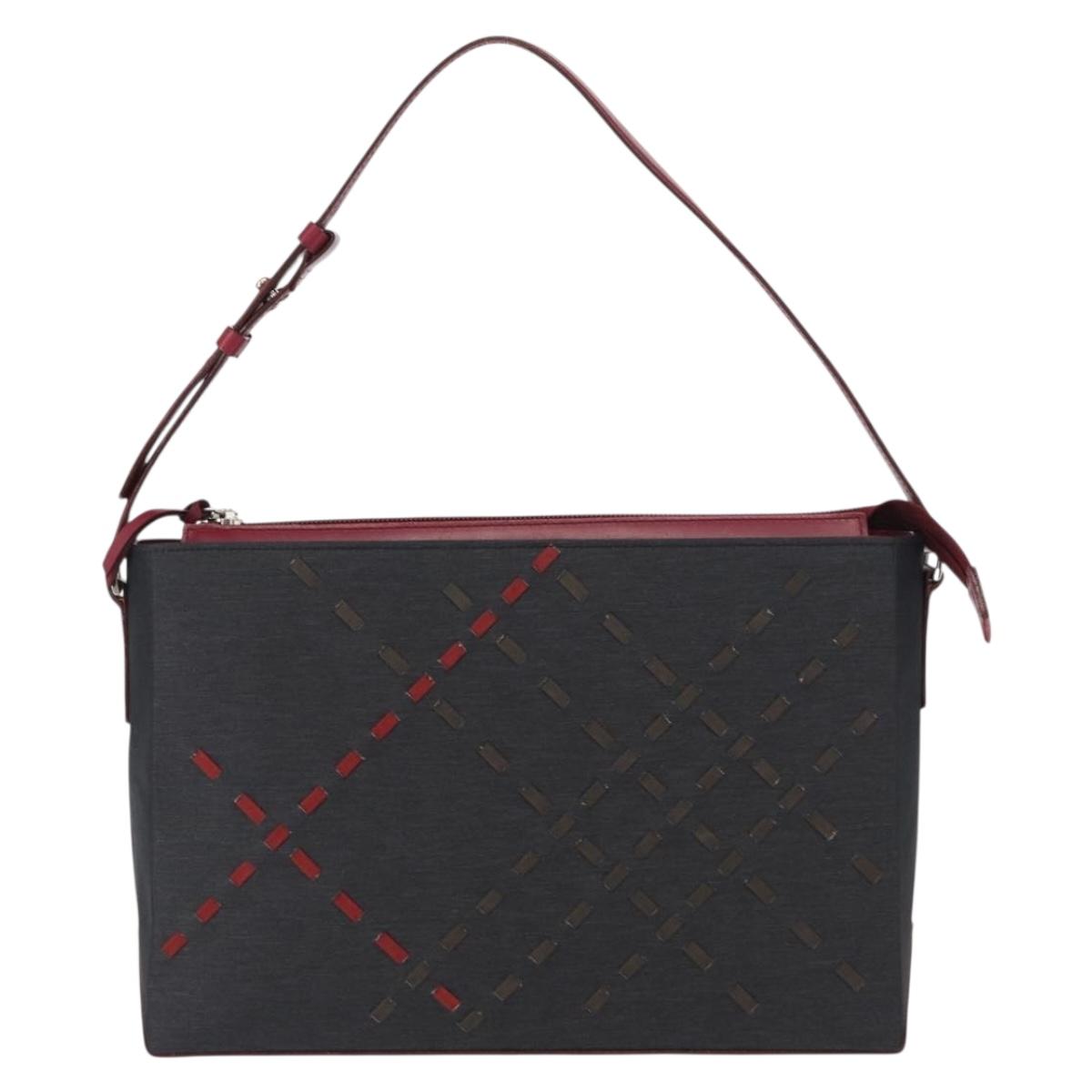 BURBERRY Nova Check Shoulder Bag Nylon Leather Gray Silver Auth ka787