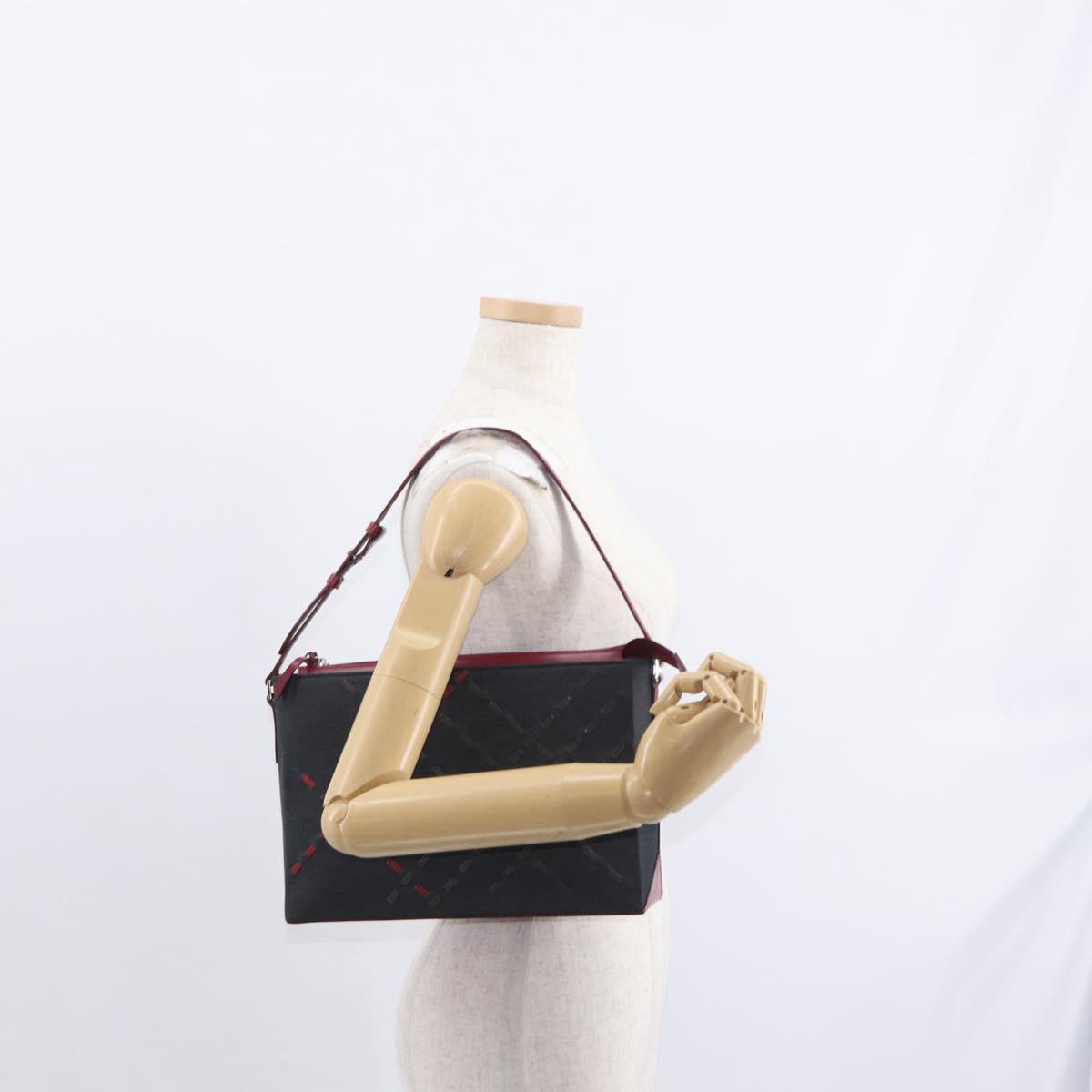 BURBERRY Nova Check Shoulder Bag Nylon Leather Gray Silver Auth ka787