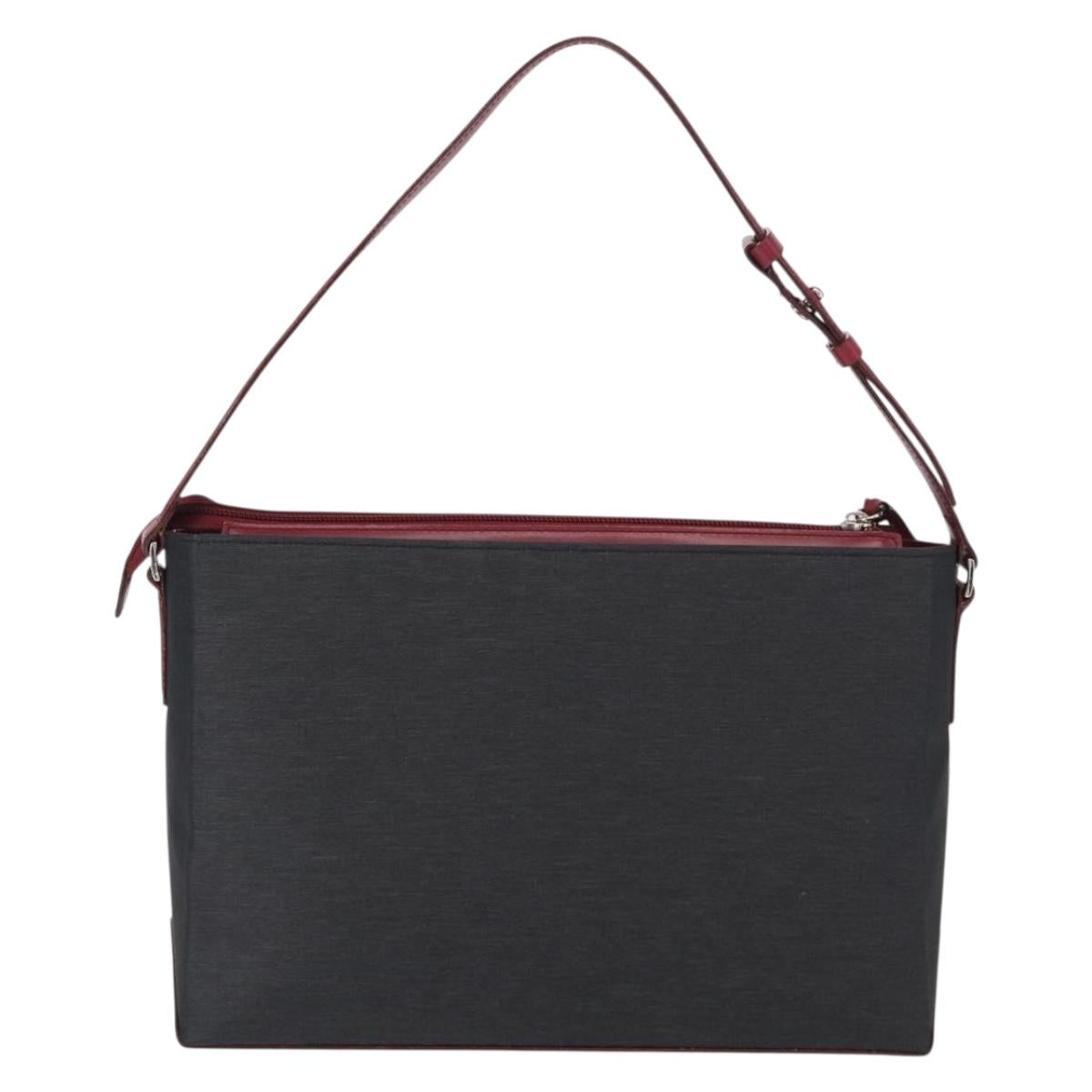 BURBERRY Nova Check Shoulder Bag Nylon Leather Gray Silver Auth ka787