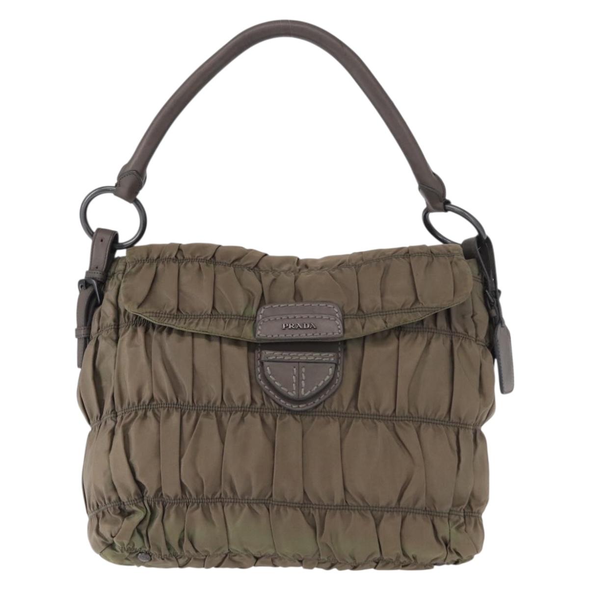 PRADA Shoulder Bag Nylon Leather Gray Auth ka788
