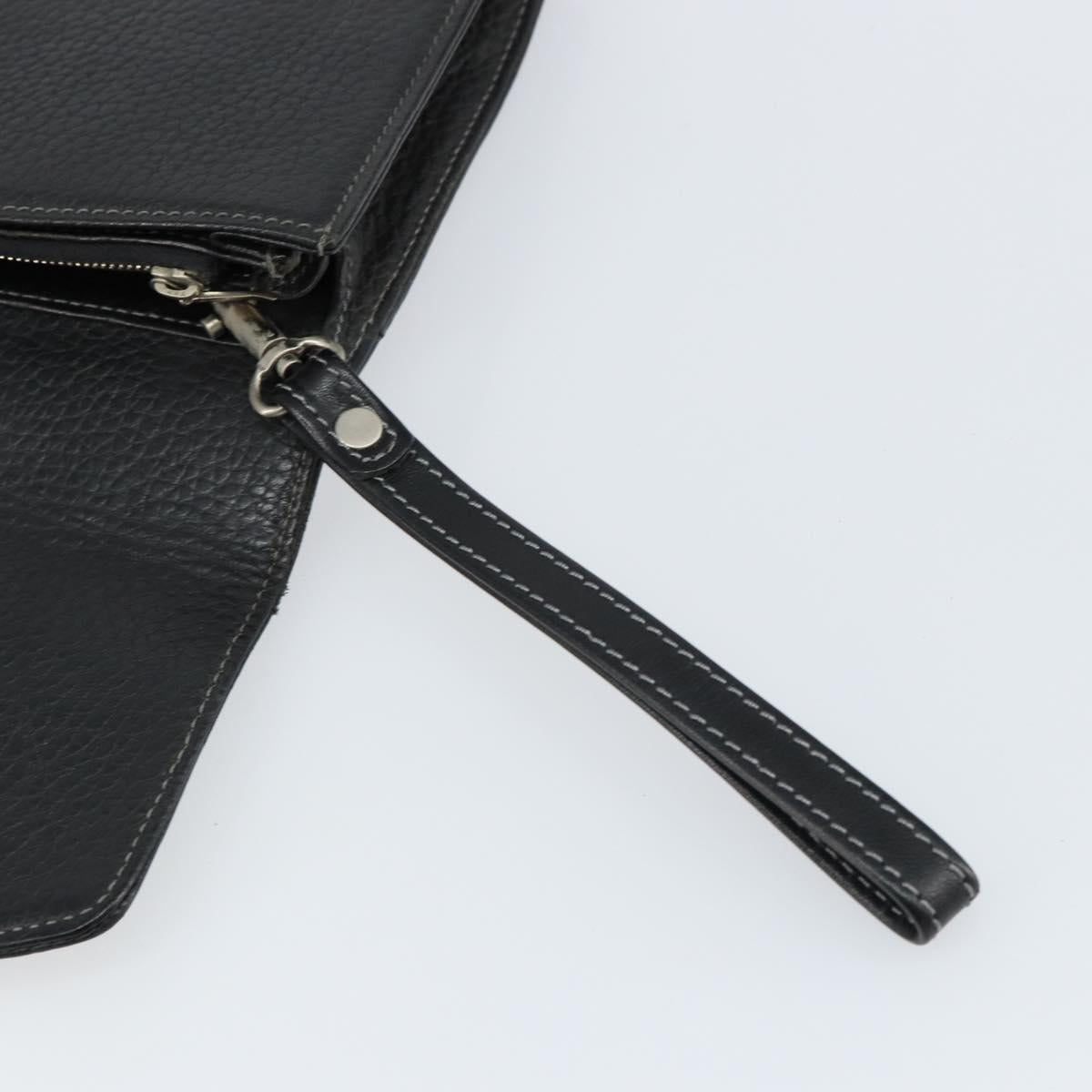 Burberrys Clutch Bag Leather Black Auth ka790