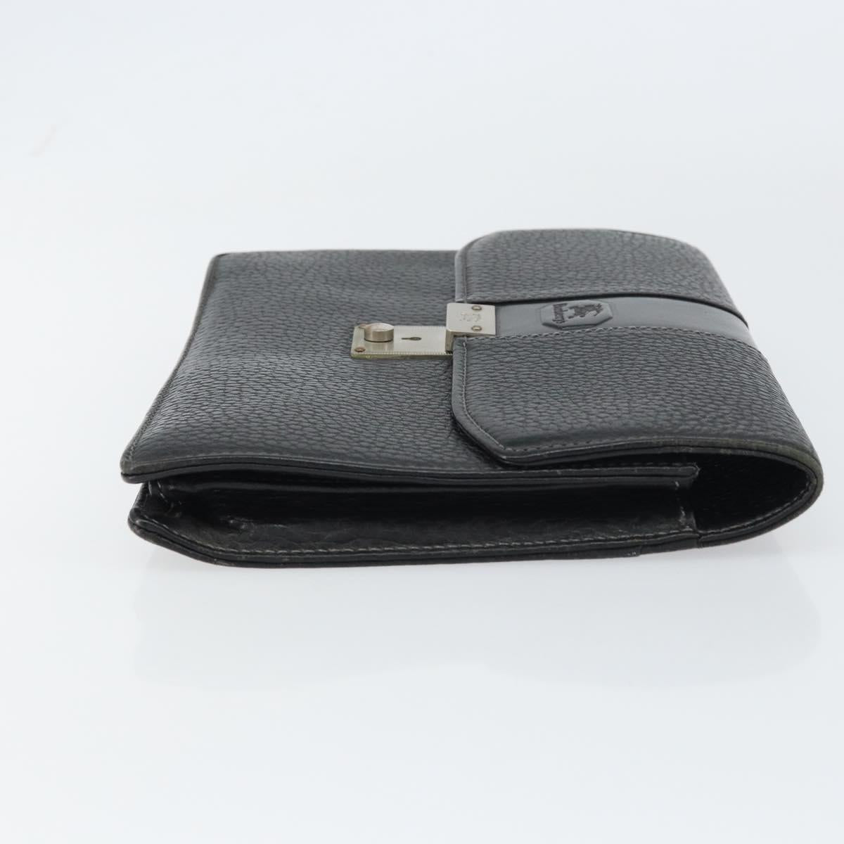 Burberrys Clutch Bag Leather Black Auth ka790