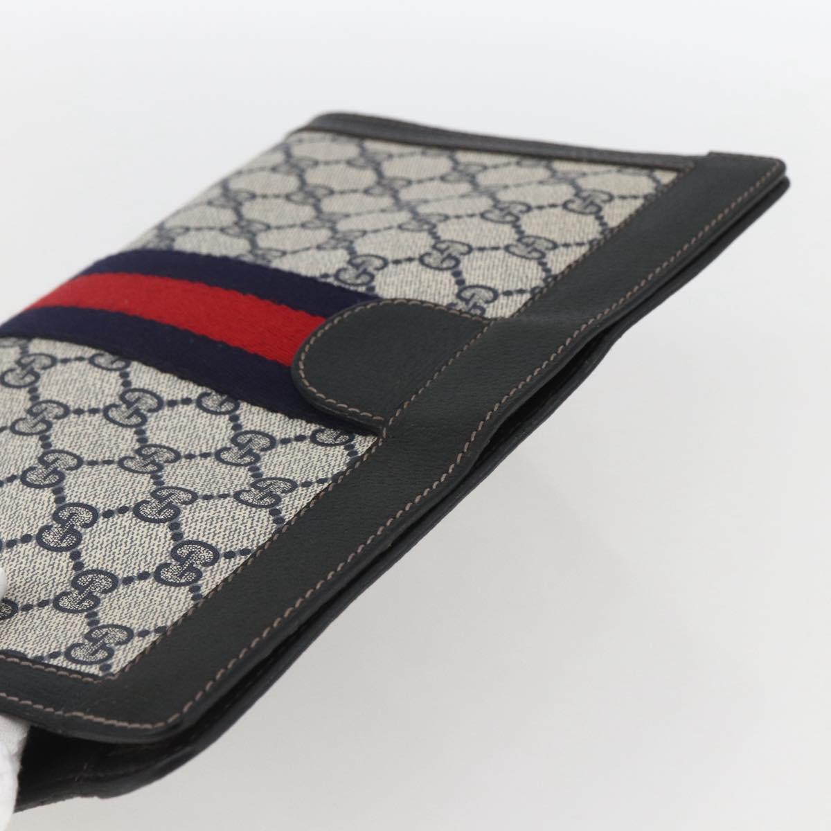 GUCCI GG Supreme Sherry Line Clutch Bag PVC Navy Red 84 014 2125 23 Auth ka792