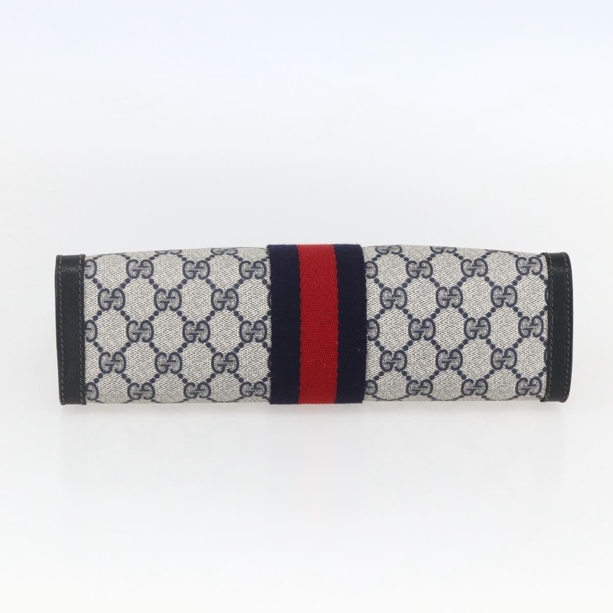 GUCCI GG Supreme Sherry Line Clutch Bag PVC Navy Red 84 014 2125 23 Auth ka792